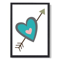 ARTZE Tribal Blue Heart & Arrow Framed Print SIZE: A4 with Black Frame in Bright Blue - thumbnail 1
