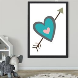 ARTZE Tribal Blue Heart & Arrow Framed Print SIZE: A4 with Black Frame in Bright Blue - thumbnail 2