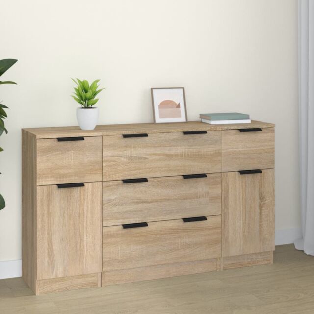 Berkfield Home 3 Piece Sideboard Set Sonoma Oak Engineered Wood in Brown - image 1