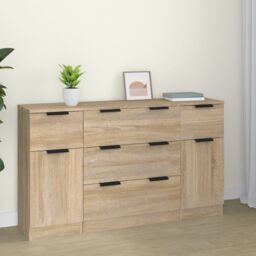Berkfield Home 3 Piece Sideboard Set Sonoma Oak Engineered Wood in Brown - thumbnail 1