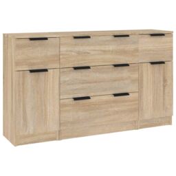 Berkfield Home 3 Piece Sideboard Set Sonoma Oak Engineered Wood in Brown - thumbnail 2