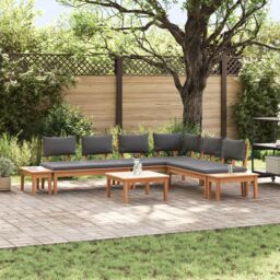 Berkfield Home Garden Bench Set with Cushion 3 pcs Brown Dark gray Wood brown - thumbnail 1
