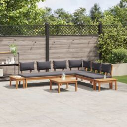 Berkfield Home Garden Bench Set with Cushion 3 pcs Brown Dark gray Wood brown - thumbnail 4