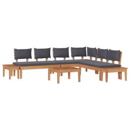 Berkfield Home Garden Bench Set with Cushion 3 pcs Brown Dark gray Wood brown - thumbnail 2