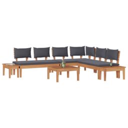 Berkfield Home Garden Bench Set with Cushion 3 pcs Brown Dark gray Wood brown - thumbnail 3