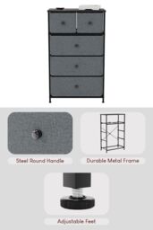 Home Discount Vida Designs Chorley 5 Drawer Chest Of Drawers UKFR Fabric Storage in Grey - thumbnail 4