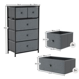 Home Discount Vida Designs Chorley 5 Drawer Chest Of Drawers UKFR Fabric Storage in Grey - thumbnail 3