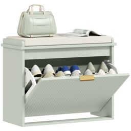 HOMCOM Shoe Storage Bench with Cushion & Flip-Drawer 62x26x47.5cm Green - Size: 62x26x47.5 cm - thumbnail 2