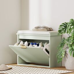 HOMCOM Shoe Storage Bench with Cushion & Flip-Drawer 62x26x47.5cm Green - Size: 62x26x47.5 cm