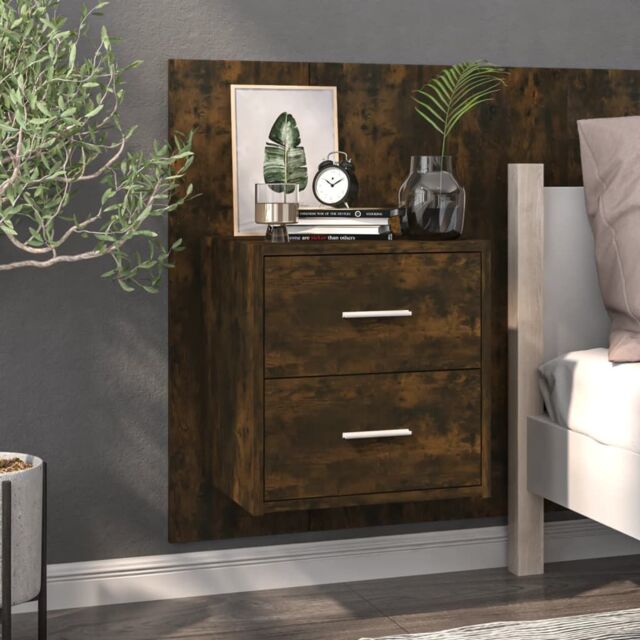 Berkfield Home Wall-mounted Bedside Cabinet Smoked Oak in Brown - image 1