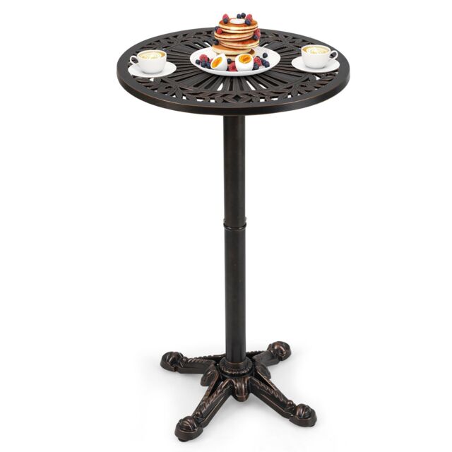 Gymax Patio Round Bar Table 61cm x 105cm Cast Aluminum High Top Table-Bronze in Light Bronze - Size: 61 cm x 105 cm - image 1