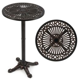 Gymax Patio Round Bar Table 61cm x 105cm Cast Aluminum High Top Table-Bronze in Light Bronze - Size: 61 cm x 105 cm - thumbnail 2