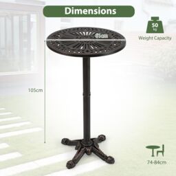 Gymax Patio Round Bar Table 61cm x 105cm Cast Aluminum High Top Table-Bronze in Light Bronze - Size: 61 cm x 105 cm - thumbnail 3