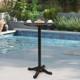 Gymax Patio Round Bar Table 61cm x 105cm Cast Aluminum High Top Table-Bronze in Light Bronze - Size: 61 cm x 105 cm - thumbnail 4