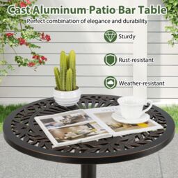 Gymax Patio Round Bar Table 61cm x 105cm Cast Aluminum High Top Table-Bronze in Light Bronze - Size: 61 cm x 105 cm - thumbnail 7