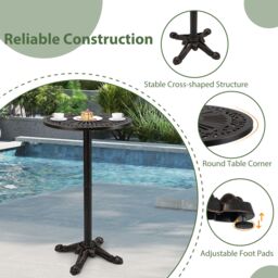 Gymax Patio Round Bar Table 61cm x 105cm Cast Aluminum High Top Table-Bronze in Light Bronze - Size: 61 cm x 105 cm - thumbnail 8