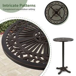 Gymax Patio Round Bar Table 61cm x 105cm Cast Aluminum High Top Table-Bronze in Light Bronze - Size: 61 cm x 105 cm - thumbnail 9