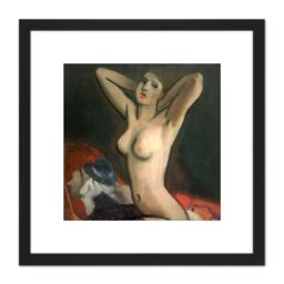 Artery8 Kremlicka Trimming Lady Stretching Painting 8X8 Inch Square Wooden Framed Wall Art Print Picture with Mount in Black - thumbnail 1