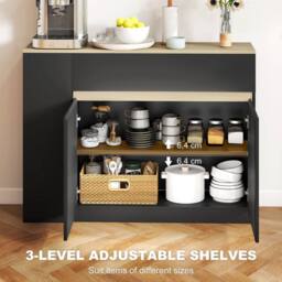 HOMCOM Kitchen Island, Storage Cabinet with 2 Drawers, 3 Open Shelves, Black - thumbnail 5