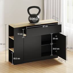 HOMCOM Kitchen Island, Storage Cabinet with 2 Drawers, 3 Open Shelves, Black - thumbnail 3
