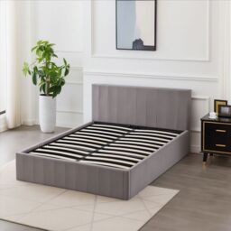 KOSY KOALA Ottoman Bed Gas Lift Storage Grey 4ft6 Double Line Pattern Velvet Bedroom - thumbnail 2
