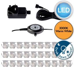 First Choice Lighting Set of 30 - 30mm IP67 Warm White LED Decking Kit with Photocell in Silver - thumbnail 9