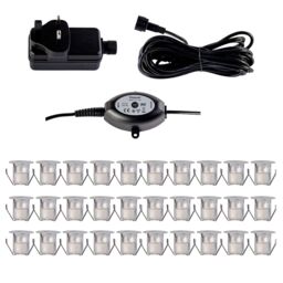 First Choice Lighting Set of 30 - 30mm IP67 Warm White LED Decking Kit with Photocell in Silver - thumbnail 1
