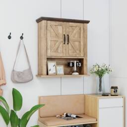 Costway Medicine Cabinet w/ Doors Farmhouse Wall Mounted Bathroom Cabinet in Brown - thumbnail 6