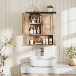 Costway Medicine Cabinet w/ Doors Farmhouse Wall Mounted Bathroom Cabinet in Brown - thumbnail 4