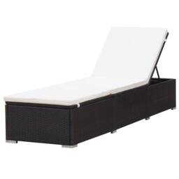 Berkfield Home Sun Lounger with Cream White Cushion Poly Rattan Brown - thumbnail 3