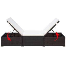 Berkfield Home Sun Lounger with Cream White Cushion Poly Rattan Brown - thumbnail 5