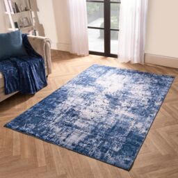 OHS Abstract Rug Washable Carpet Living Room Bedroom Non Slip Runner Mat in Navy - Size: 120 cm x 170 cm - thumbnail 2