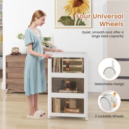 Costway 3 Pack Stackable Storage Cabinet Folding Home Organizer Lockable Wheels 34 Gal in White - thumbnail 5