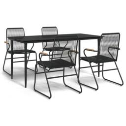 Berkfield Home 5 Piece Garden Dining Set Black PVC Rattan - thumbnail 1