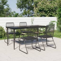 Berkfield Home 5 Piece Garden Dining Set Black PVC Rattan - thumbnail 2