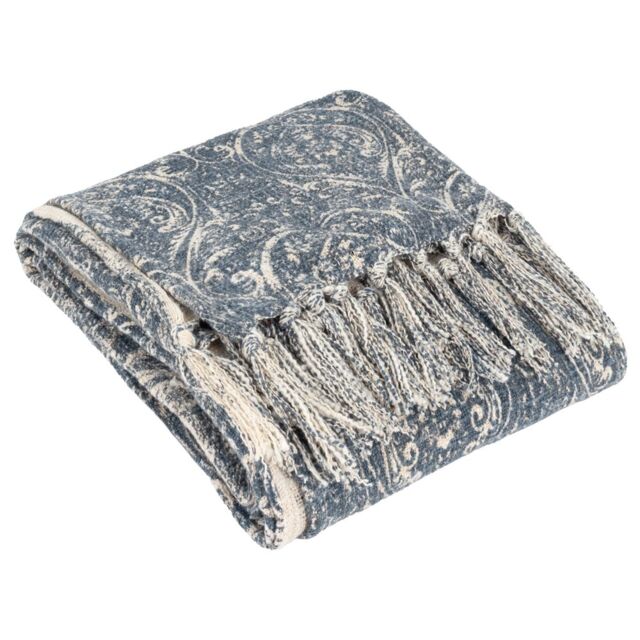 Paoletti Durelle 100% Cotton Paisley Printed Throw in Blue - Size: 130 cm x 170 cm - image 1
