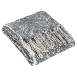 Paoletti Durelle 100% Cotton Paisley Printed Throw in Blue - Size: 130 cm x 170 cm - thumbnail 1