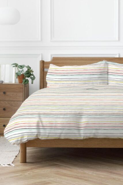 Copenhagen Home 'Painterly Striped Polycotton Duvet Cover Set in Coral - Size: Double