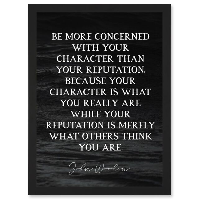 Artery8 Slate Quote John Wooden Reputation Character Is What You Are Coach Basketball Inspiring Sports Artwork Framed Wall Art Print A4 in Black - image 1