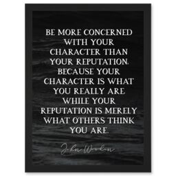 Artery8 Slate Quote John Wooden Reputation Character Is What You Are Coach Basketball Inspiring Sports Artwork Framed Wall Art Print A4 in Black - thumbnail 1