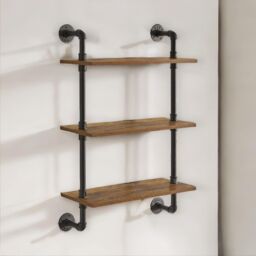 Rafaelo Mobilia Industrial Pipe Wall-Mounted 3 Tier Floating Shelves in Dark Brown - thumbnail 3