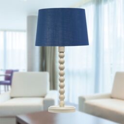 First Choice Lighting Set of 2 Bobbin - Ivory Lamps with Navy & Silver Shades in White - thumbnail 6