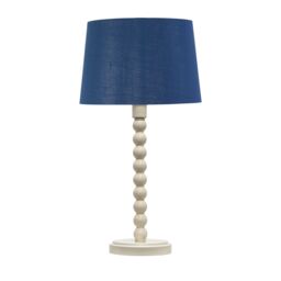 First Choice Lighting Set of 2 Bobbin - Ivory Lamps with Navy & Silver Shades in White - thumbnail 2