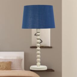 First Choice Lighting Set of 2 Bobbin - Ivory Lamps with Navy & Silver Shades in White - thumbnail 7