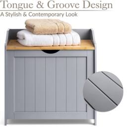 FORGEVIO Grey Wooden Laundry Chest Bamboo Lid Bathroom Linen Storage Bin - thumbnail 4