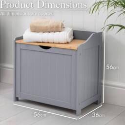 FORGEVIO Grey Wooden Laundry Chest Bamboo Lid Bathroom Linen Storage Bin - thumbnail 2