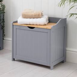 FORGEVIO Grey Wooden Laundry Chest Bamboo Lid Bathroom Linen Storage Bin