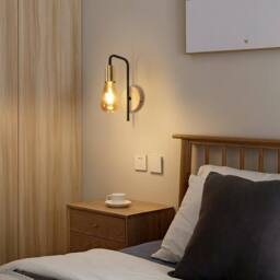 Pheashine Wall lamp (2 Pack), Wood Base, Industrial Style, E27 Socket (Bulb Not) in Gold - thumbnail 4