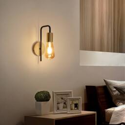 Pheashine Wall lamp (2 Pack), Wood Base, Industrial Style, E27 Socket (Bulb Not) in Gold - thumbnail 5