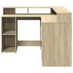 Berkfield Home Desk with LED Lights Sonoma Oak 130x130x91 cm Engineered Wood in Brown - Size: 130 x 130 x 91 cm - thumbnail 6